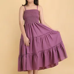 PaheliRani Girls Self Design Smocked Fit And Flare Midi Dress-36