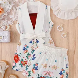 TrendyKid Girls Shoulder Straps Top With & Jacket & Shorts-image-0