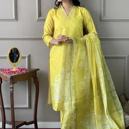 KALINI Floral Printed Straight Kurta With Trouser And Dupatta-picture-13