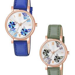 CSAMON Women Printed Dial & Straps Analogue Watch C36RG BLU GRE Fosil L-14
