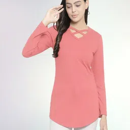 Boldwink Women Floral V-Neck Slim Fit T-shirt-image-61