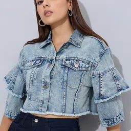 STORMY JEANS Women Washed Lightweight Crop Denim Jacket-image-59