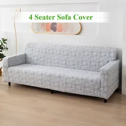 HOKIPO Grey Printed 4 Seater Sofa Cover With Arms-image-78