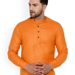 VEERA PARIDHAAN Band Collar Long Roll-Up Sleeves Cotton Straight Kurta-image-98