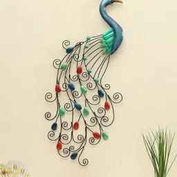 vedas Mystic Indiana Black & Green Textured Metal Asher Peacock Wall Decor Hangings-image-70