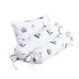 The White Cradle Kids 3-Pcs White & Blue Printed Breathable Pure Cotton Baby Pillow-image-126