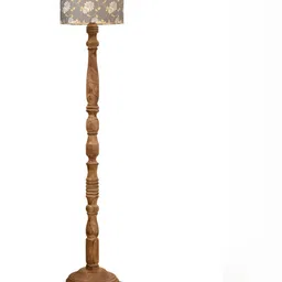 green girgit Brown & White Printed Wooden Cylinder Shaped Floor Lamp image 3