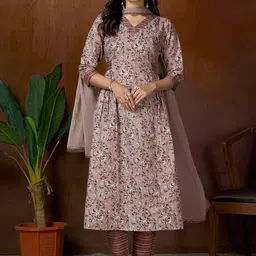 divastri Pure Cotton Printed Anarkali Kurta Pant Dupatta Set-picture-28