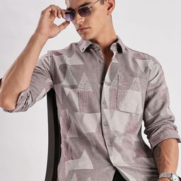 HERE&NOW Slim Fit Geometric Printed Opaque Cotton Casual Shirt-picture-23