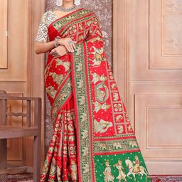 CRAFTYSTYLES Kalamkari Silk Blend Saree-26