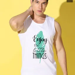 WOOSTRO Pack Of 2 Printed Combed Cotton Gym Vests VWS26(ENJOY WHITE)(HARD OLIVE)-58
