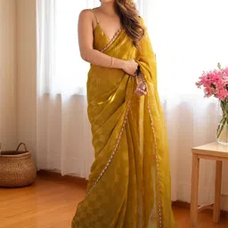 Moda Rapido Checked Beads and Stones Pure Chiffon Saree-picture-15
