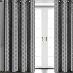 Aura Grey & White Set of 2 Geometric Black Out Long Door Curtain-8