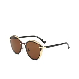 First Lens Unisex Gold Toned Wayfarer Sunglasses with Brown UV Protected Lens 100074-picture-58