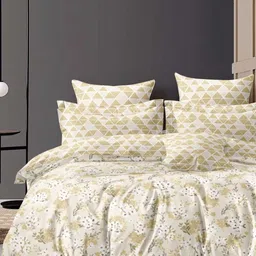 A Homes Grace Beige Printed Microfiber AC Room 120 GSM Reversible Double Bed Comforter-7