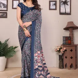 KALINI Blue Satin Printed Sarees-picture-27