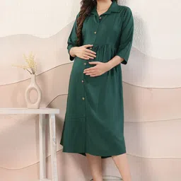 EASY MOM Maternity Shirt Midi Dress-image-46