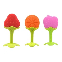 NeonateCare 3-Pcs Red & Pink Strawberry Orange & Apple Shape Teether-9