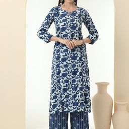 Tissu Floral Printed Notch-Neck Straight Pure Cotton Kurta With Palazzos-picture-11