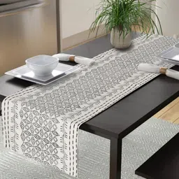 Myntra Elegant Homes Cream-colored & Black Geometric Printed Pure Cotton Table Runner-17