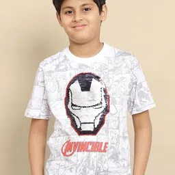 Kids Ville Boys Iron Man Printed Reversible Sequin Regular Fit Tshirt-22