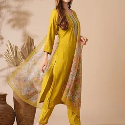 Siya Fashion Thread Work Straight Kurta with Trousers and Dupatta-picture-42