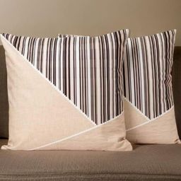 Aura Beige & Brown 2 Pieces Striped Square Cushion Covers-image-69