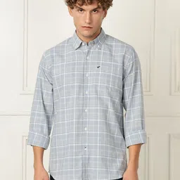 INVICTUS Slim Fit Checked Button-Down Collar Oxford Weave Cotton Casual Shirt-image-89