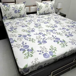 Pure Decor White Floral 220 TC Queen Bedsheet with 2 Pillow Covers-image-21