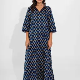 FEATHERS CLOSET Women Blue Buti Pure Cotton V-Neck Night Maxi-picture-21