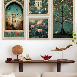 Kotart Green & Pink 4 Pieces Abstract Printed Wooden Portrait Wall Arts-picture-31