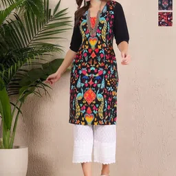Anouk Rustic Women Pack of 3 Ethnic Motifs Printed Straight Crepe Kurta-image-76