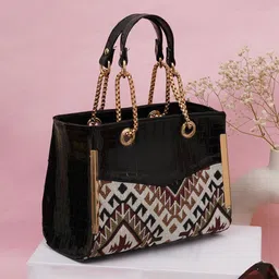 FABBHUE Geometric Printed Structured Handheld Bag-18