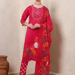 Nehamta Women Floral Embroidered Kurta with Trousers & Dupatta-picture-19