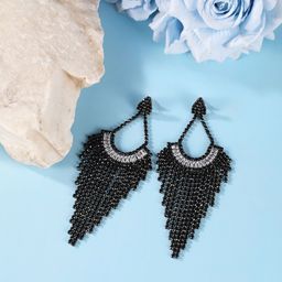 StyleCast Brass-Plated Rhinestone Studded Contemporary Tasselled Drop Earrings-image-97