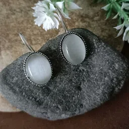 Sanjog German Silver Silver-Plated Stones Studded Oval Shaped Oxidised Drop Earrings-picture-49