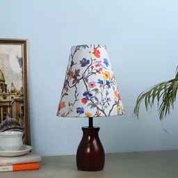 Two Moustaches White & Blue Floral Printed Metal Frustum Shaped Table Lamp-image-59