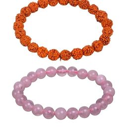 HEALINGGEMS Unisex Pack Of 2 5 Mukhi Rudraksha With Rose Quartz Bracelet Combo-18