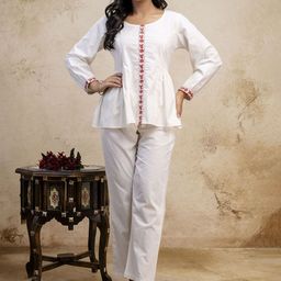 Suhikar Embroidered Round Neck Top With Trousers Co-Ords-picture-43