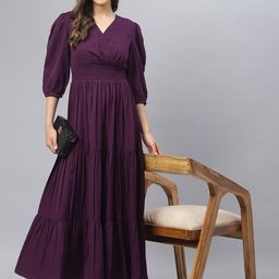 Femvy Women Solid V-Neck Fit & Flare Maxi Dress-picture-6