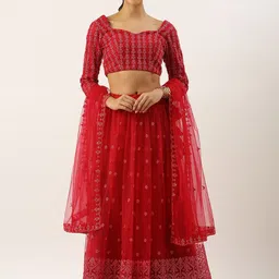 Ethnovog Embroidered Thread Work Ready to Wear Lehenga & Unstitched Blouse With Dupatta-image-24