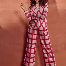 Dorabi Alisha Checked Printed Round Neck Top With Trouser-picture-10
