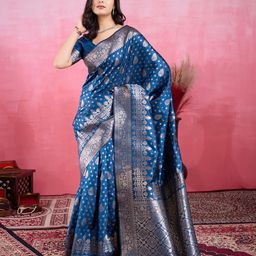 Durga Textile Blue Kanjeevaram Silk Woven Banarasi Saree-picture-10