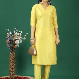 EthnovogStriped Woven Design V Neck Straight Kurta with Trouser-13