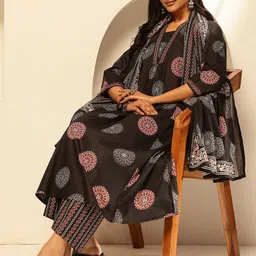 SZN Women Ethnic Motifs Printed Regular Pure Cotton Kurta with Trousers & With Dupatta-picture-45
