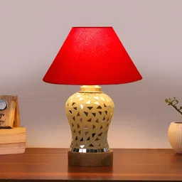 Aura Red Frustum Shaped Wooden Table Lamp-23
