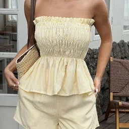 Outzidr Strapless Ruffle Top With Shorts Co-Ords-image-65