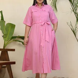 Aspriya Plus Size Belted Shirt Collar Maxi Dress-image-5