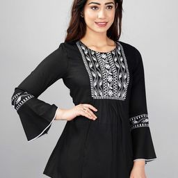 ELVISH JAIPUR Embroidered Bell Sleeve Top-image-57