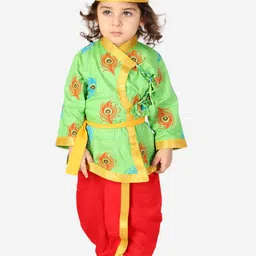 KID1 Boys Ethnic Motifs Printed Angrakha Gotta Patti Pure Cotton Kurta with Dhoti Pants-image-21